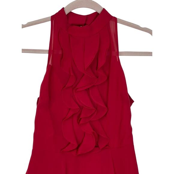 BCBGeneration Red Halter Semi Sheer Ruffle Flowy Short Sexy Event Dress Size 0 - Picture 2 of 9